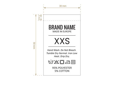 Pesuhoolduse ja suuruse silt Mudel TC-M192